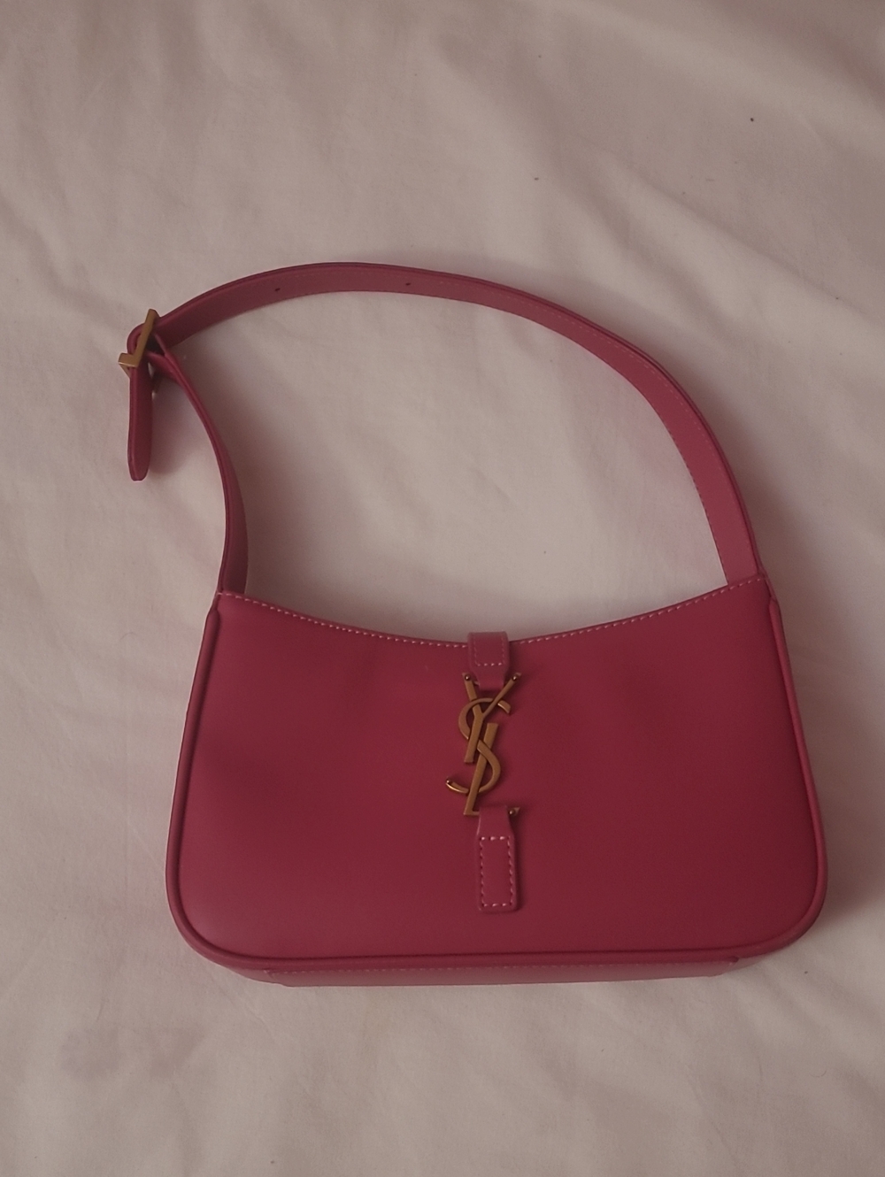 Saint Laurent Fuchsia Leather Shoulder Bag with Gold YSL